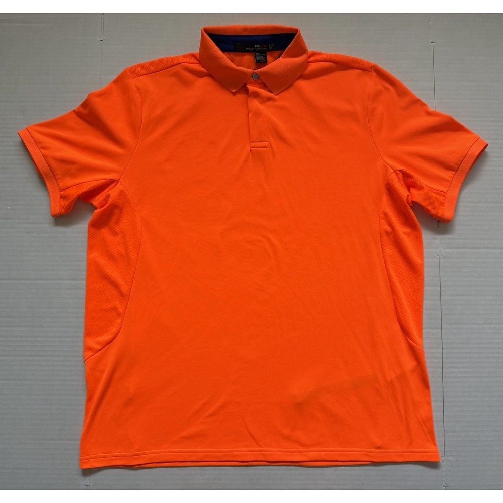RLX Ralph Lauren Polo Shirt Mens L Orange Performance Golf Moisture Wicking Logo